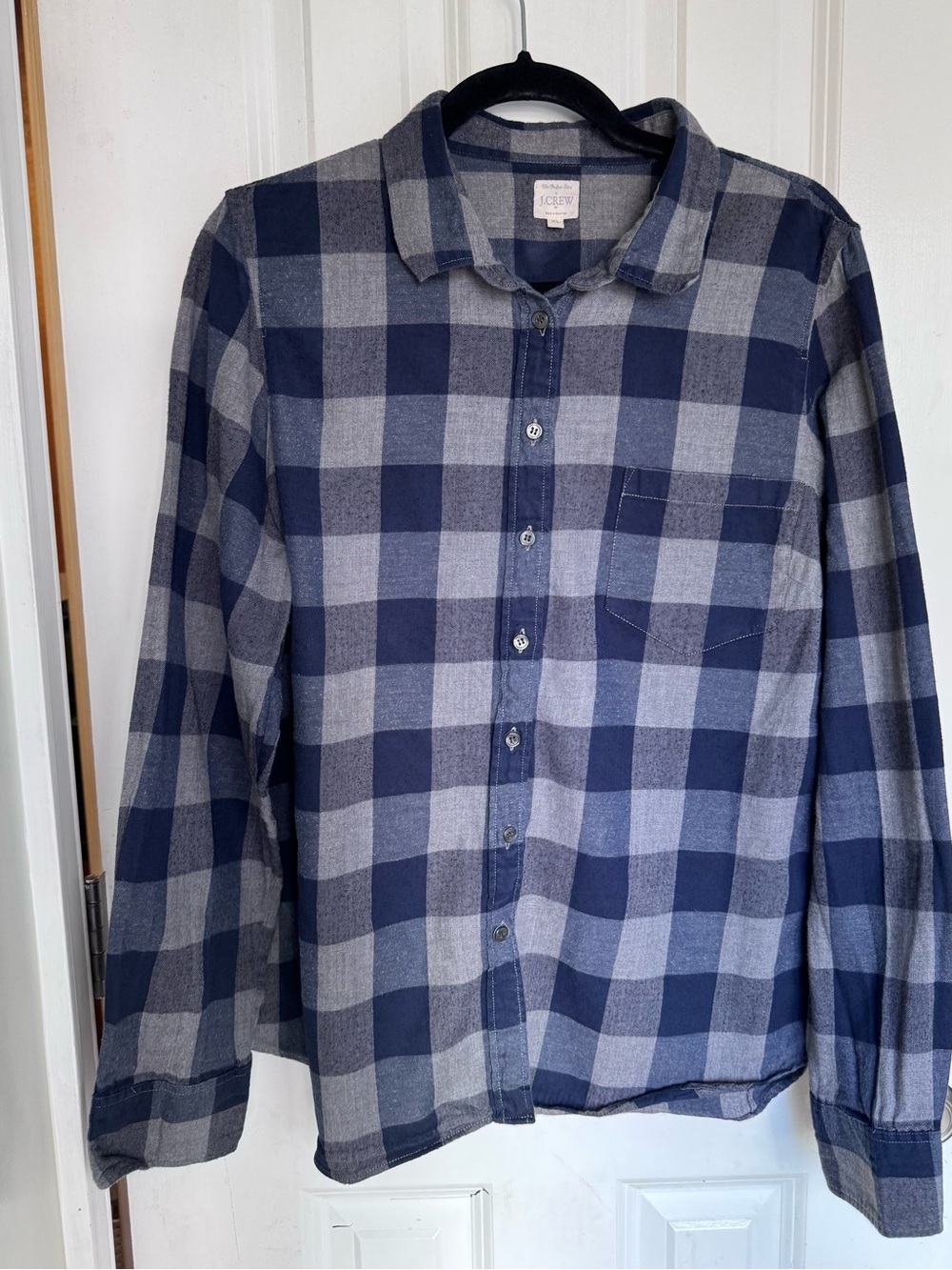 JCrew Factory Women’s Blue and Gray Flannel Button-Down Shirt